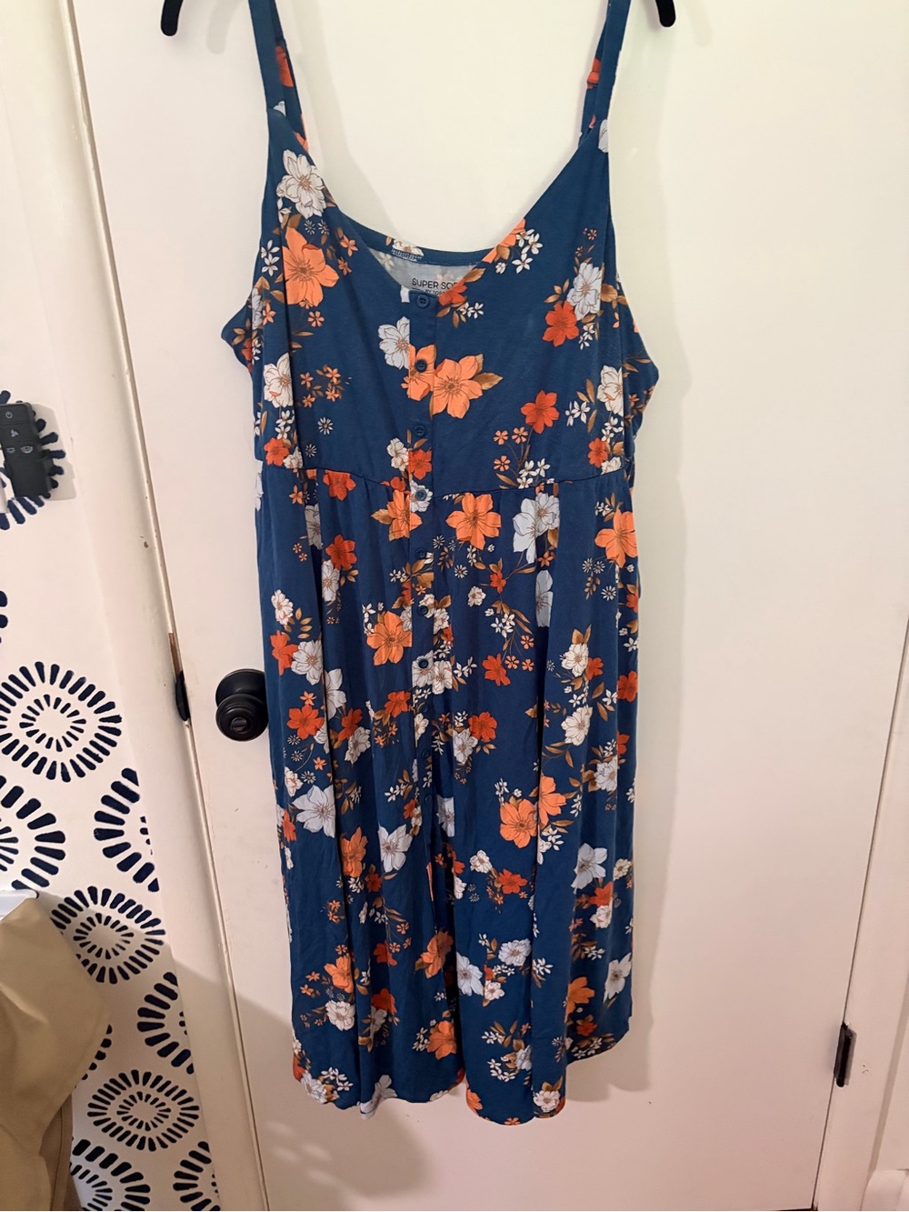 torrid Super Soft Blue Midi Dress with Orange & White Floral Print